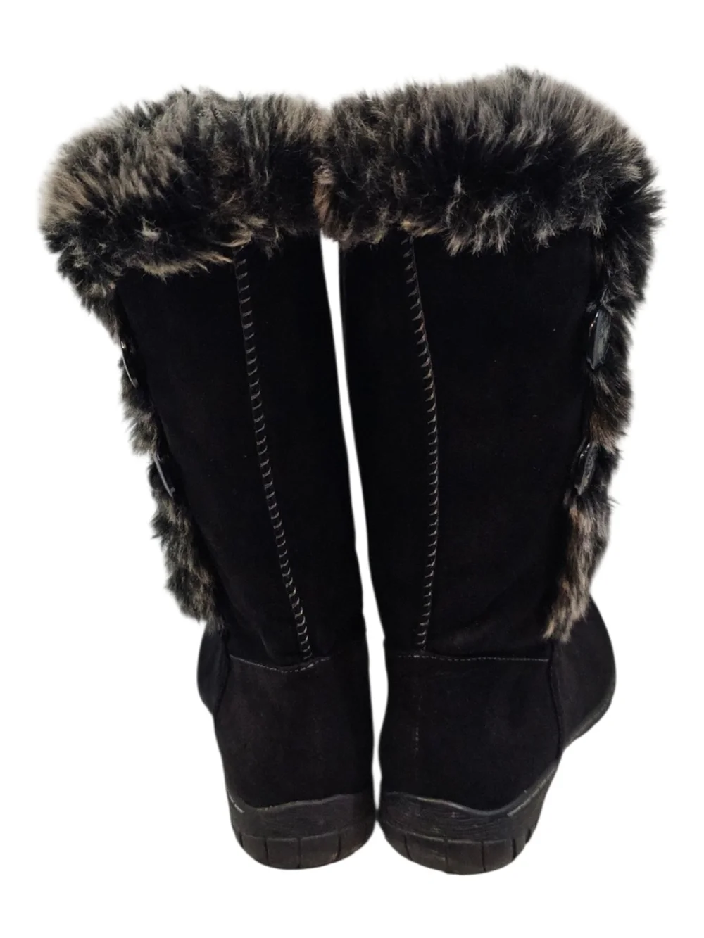 Natural Soul Size 8 Black Faux Fur-Trim Mid-Calf Winter Boots